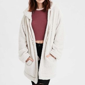 American Eagle Outfitters Cream Sherpa Cardigan